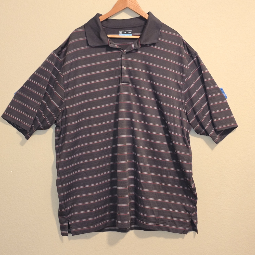 PGA Tour Men's Polo with Black and Pink Stripes